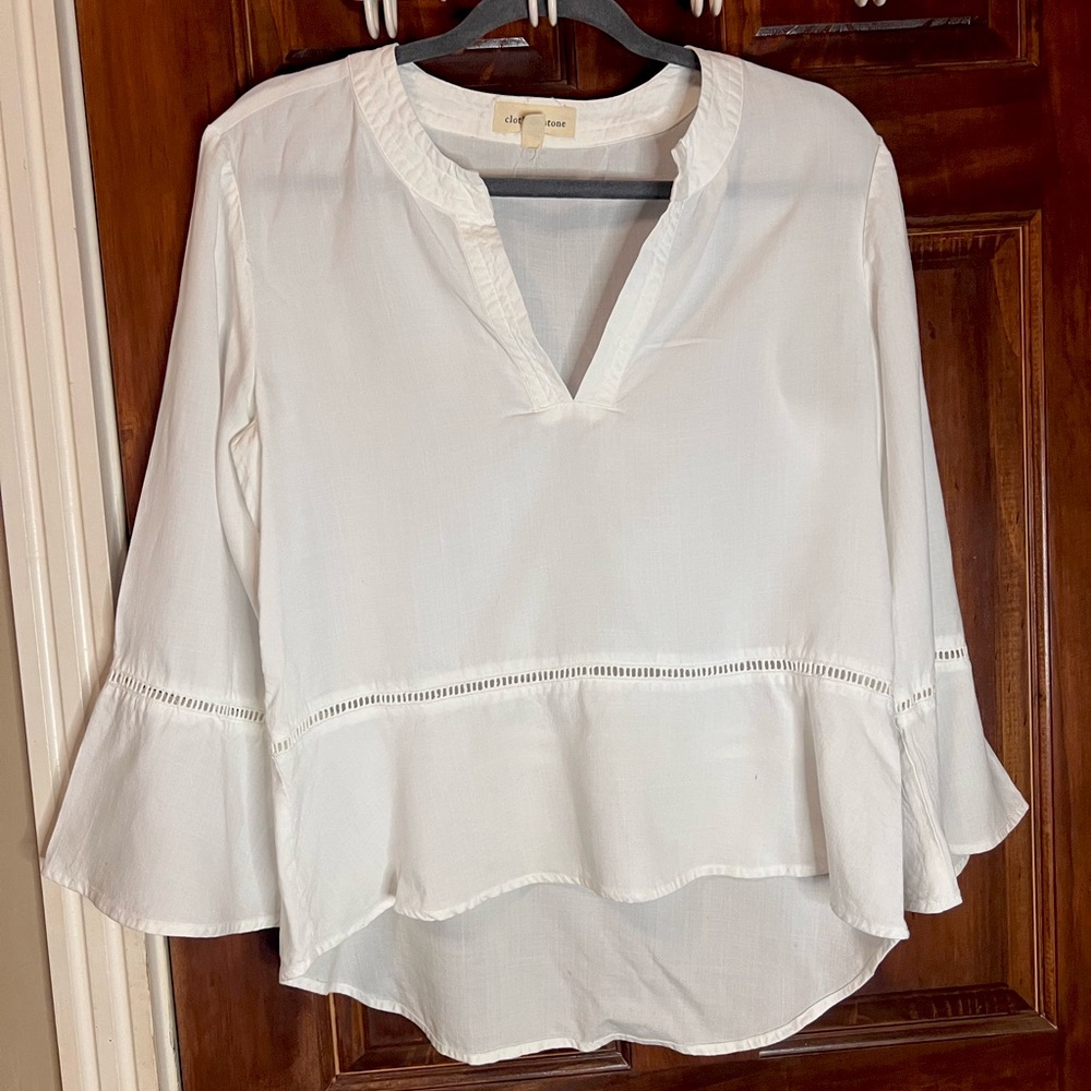 Cloth & Stone Cream Blouse with Flared Sleeves